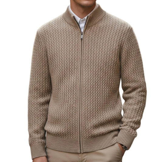 Men's Cable Knit Zip Sweater with Stand Collar-Rilvee