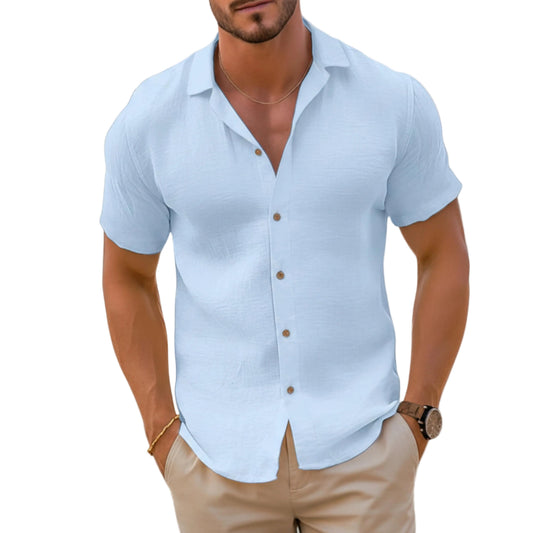 Men's Short Sleeve Open Collar Button Shirt-Rilvee