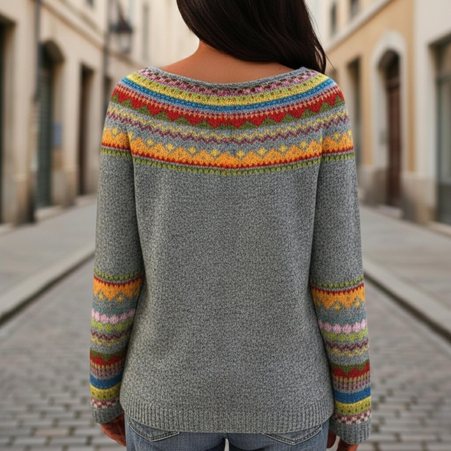 Women's Long Sleeve Patterned Knit Sweater-Rilvee