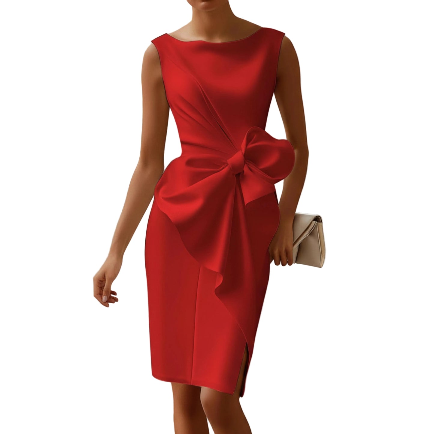 Women's Sleeveless Midi Dress with Waist Tie-Rilvee