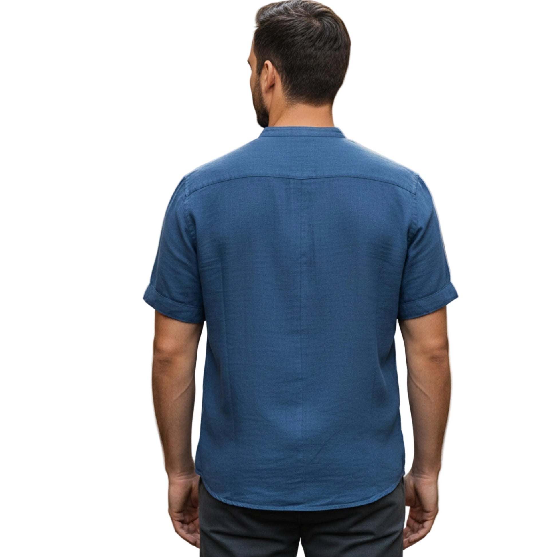 Men's Band Collar Short Sleeve Shirt-Rilvee