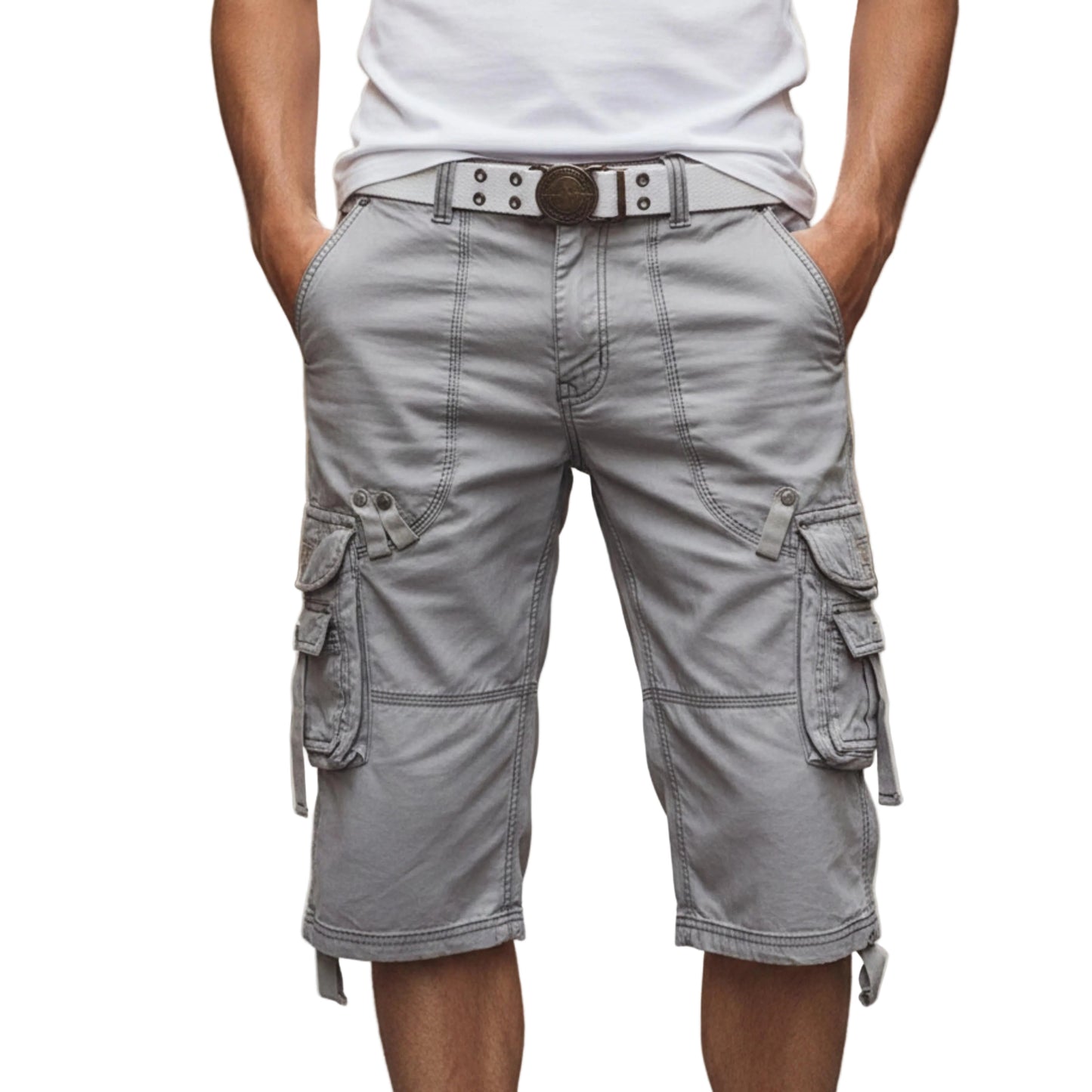 Men's Belted Cargo Shorts with Knee-Length Design-Rilvee