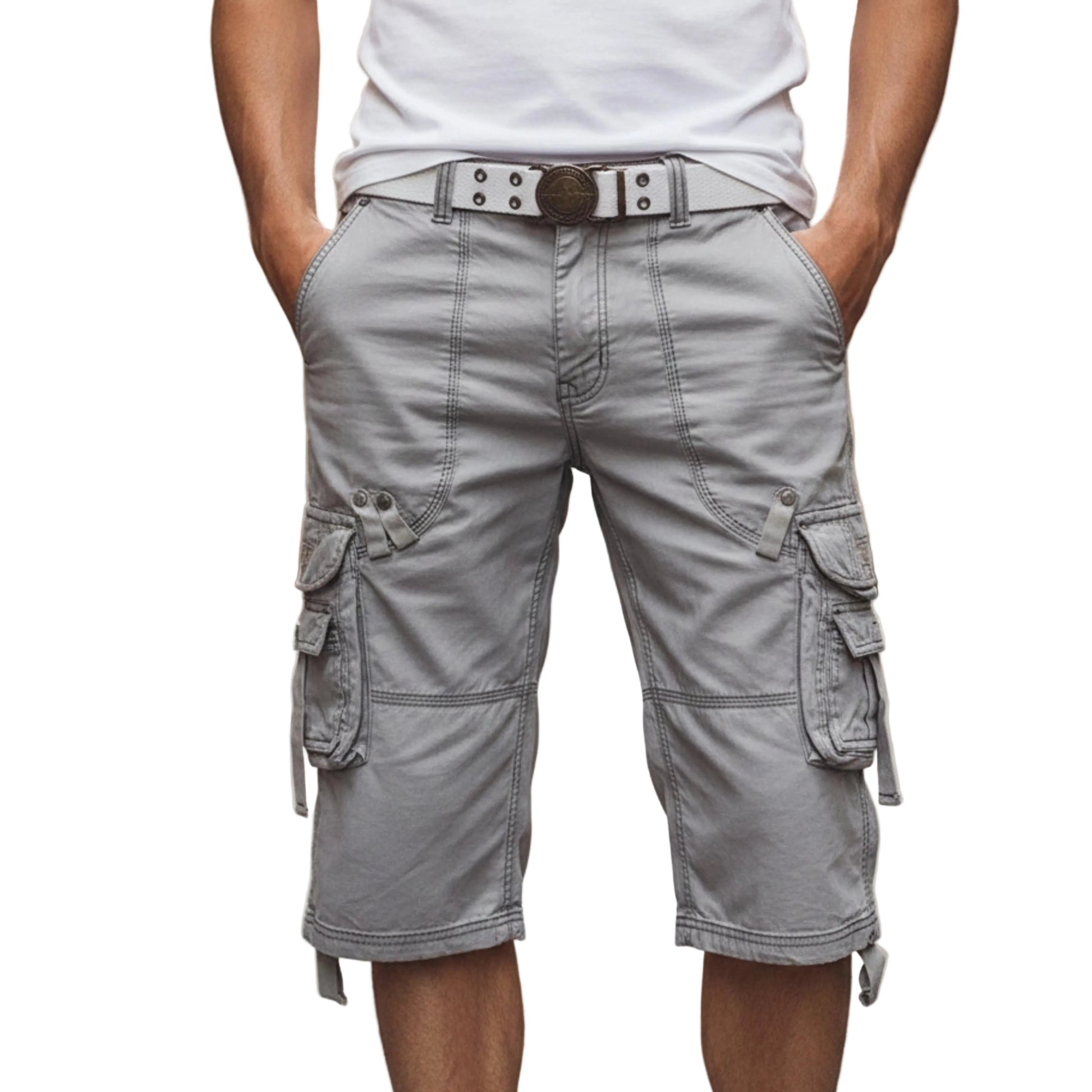 Men's Belted Cargo Shorts with Knee-Length Design-Rilvee