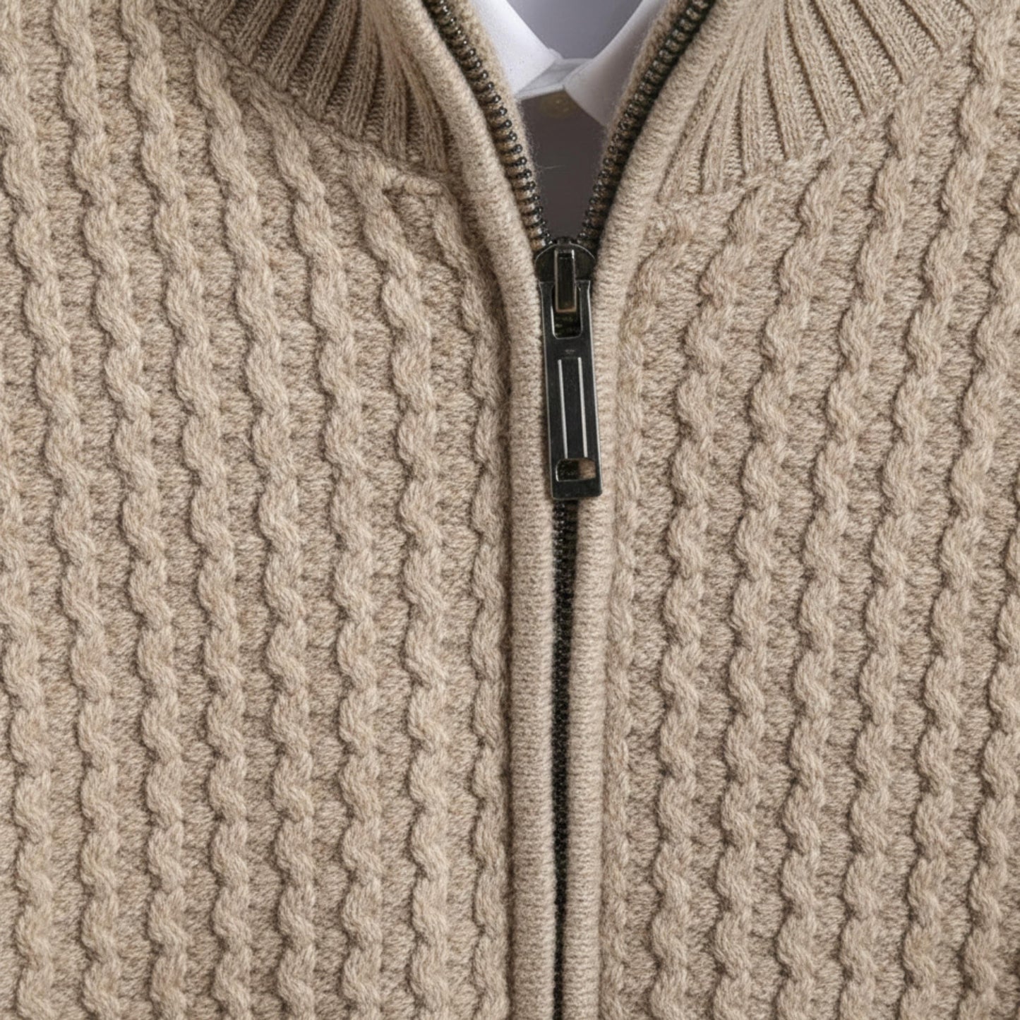 Men's Cable Knit Zip Sweater with Stand Collar-Rilvee