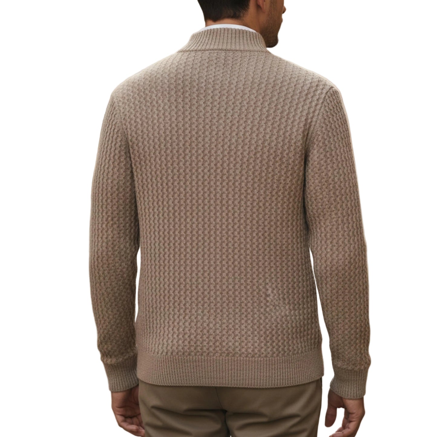 Men's Cable Knit Zip Sweater with Stand Collar-Rilvee