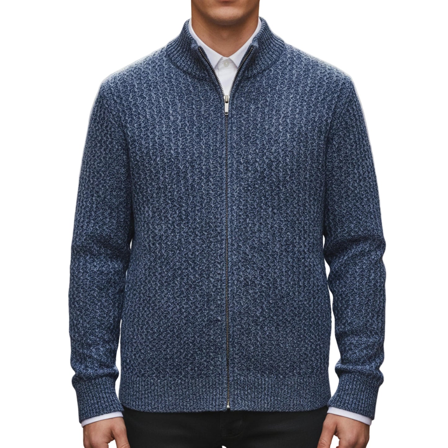 Men's Cable Knit Zip Sweater with Stand Collar-Rilvee