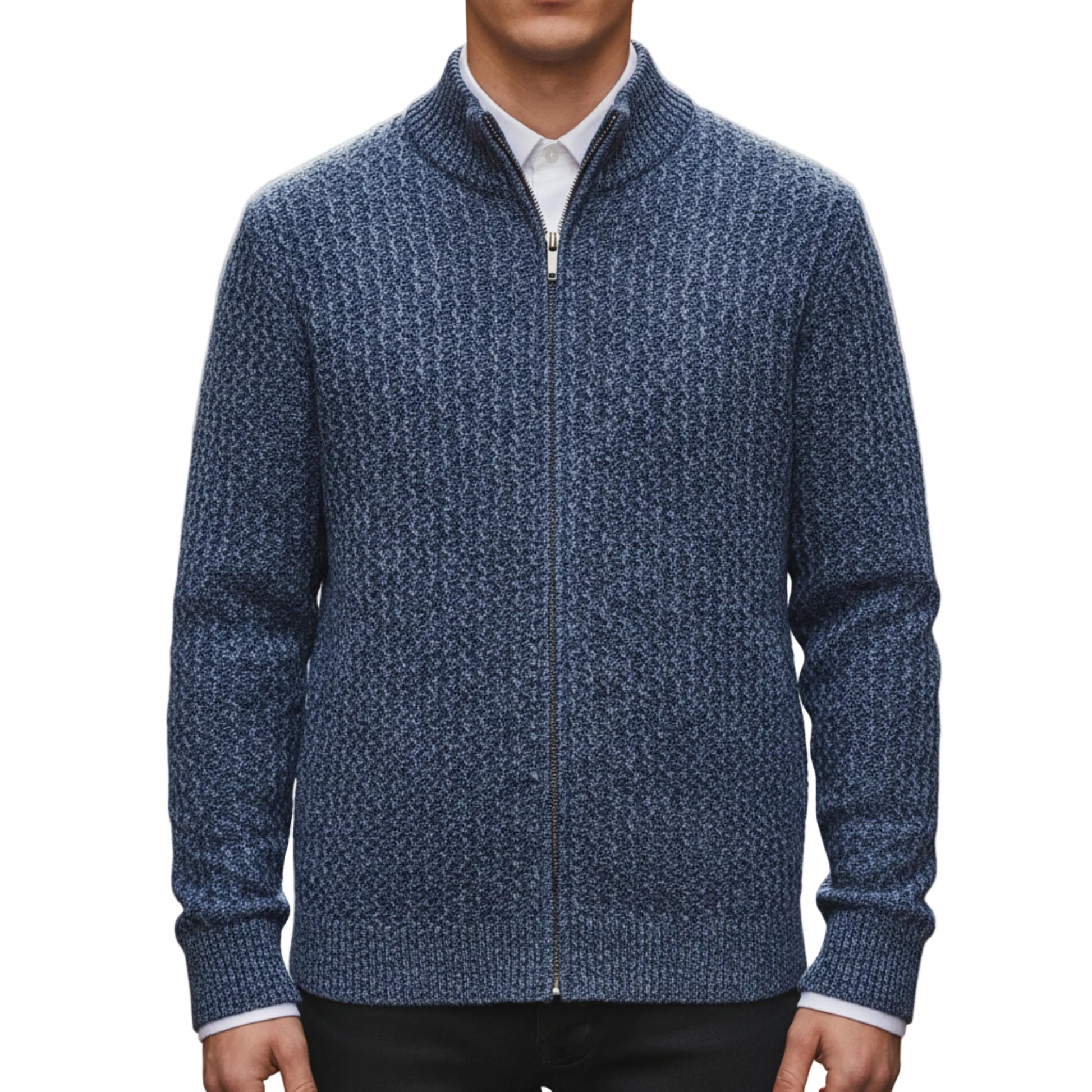 Men's Cable Knit Zip Sweater with Stand Collar-Rilvee