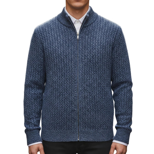 Men's Cable Knit Zip Sweater with Stand Collar-Rilvee