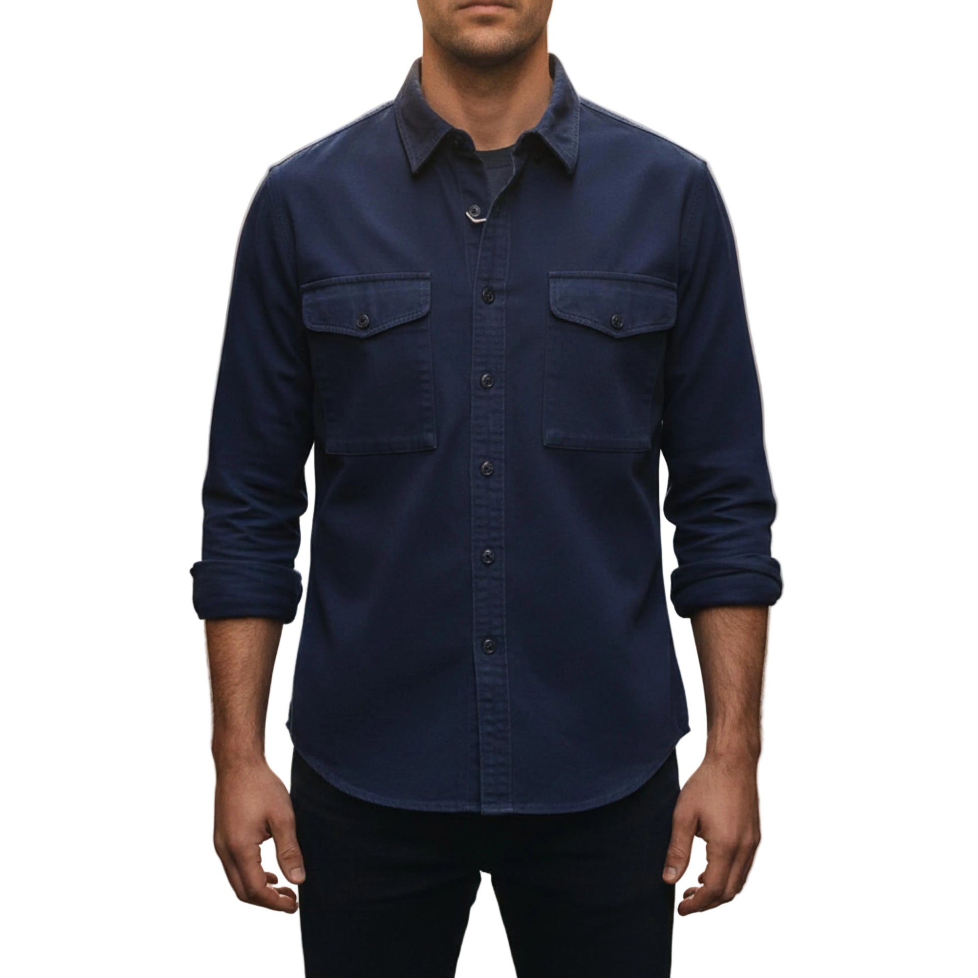 Men's Classic Long Sleeve Shirt with Twin Chest Pockets-Rilvee