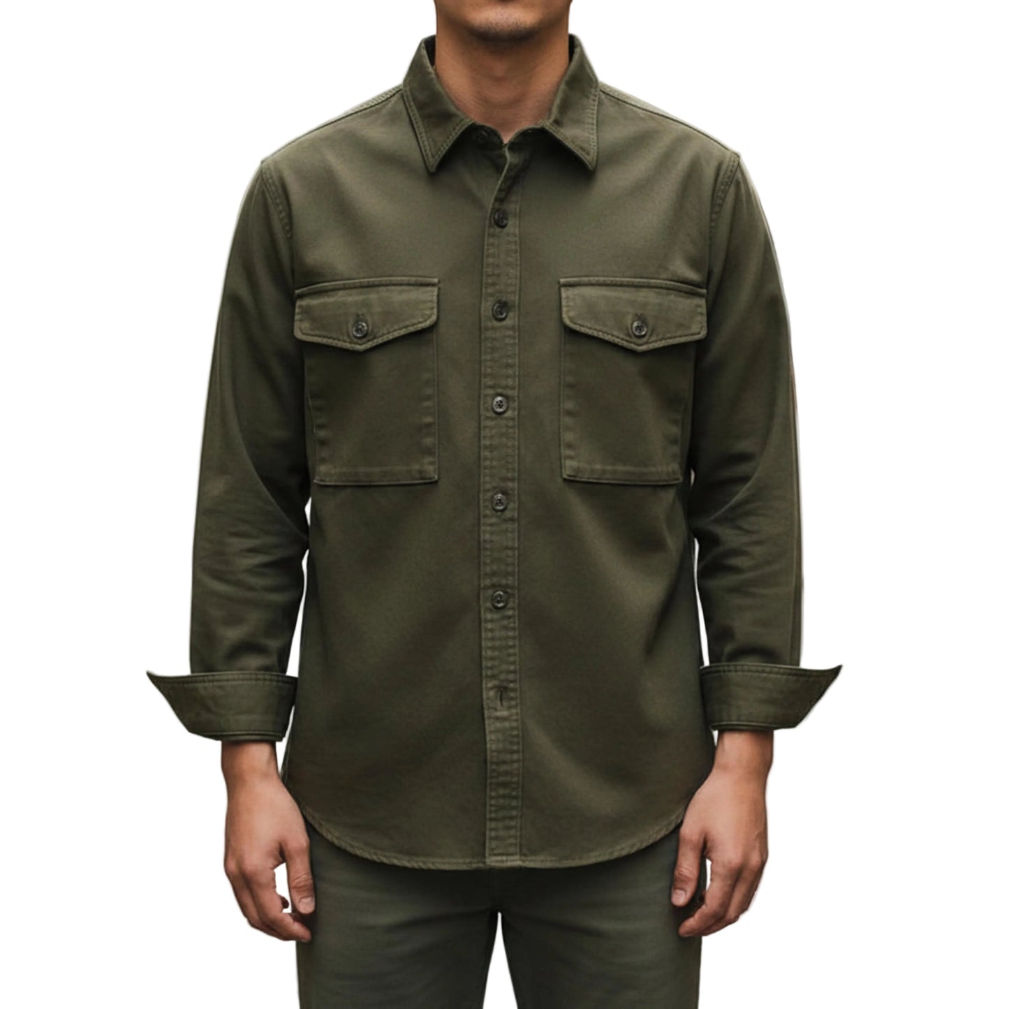 Men's Classic Long Sleeve Shirt with Twin Chest Pockets-Rilvee