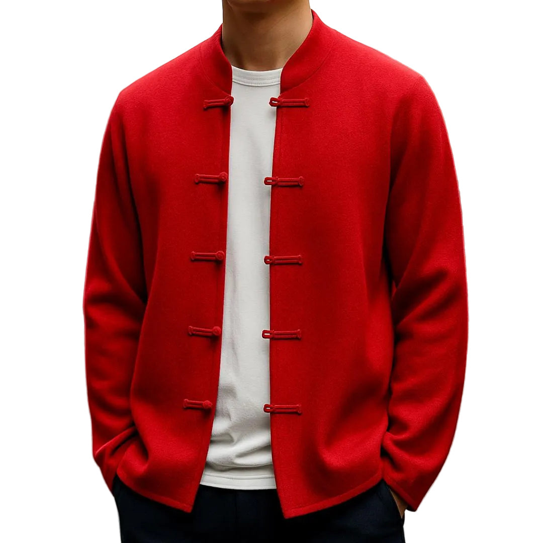 Men's Collarless Button Front Jacket-Rilvee