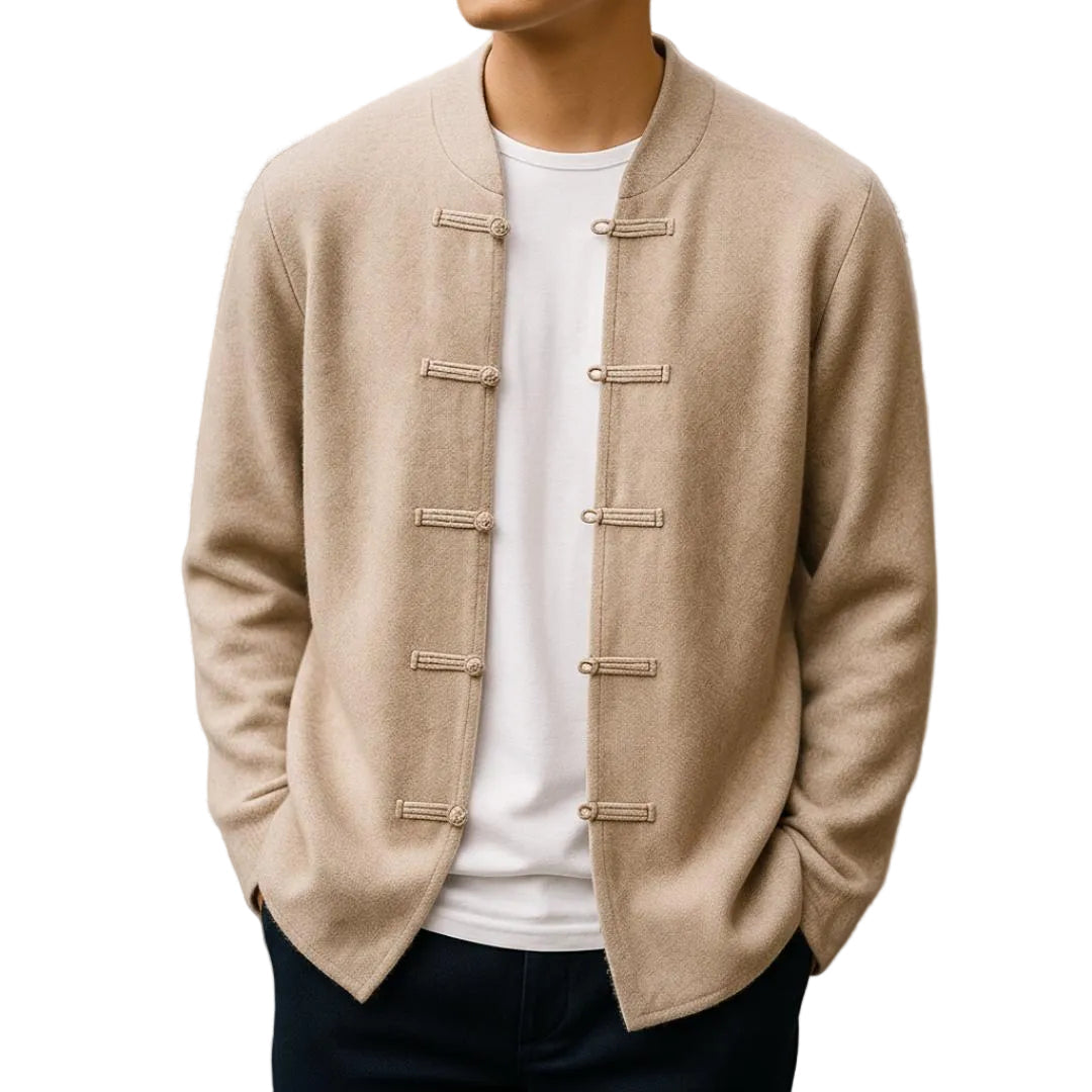 Men's Collarless Button Front Jacket-Rilvee