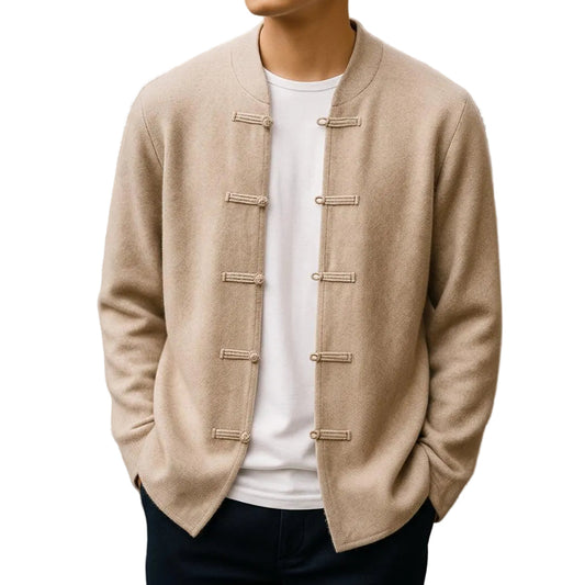 Men's Collarless Button Front Jacket-Rilvee