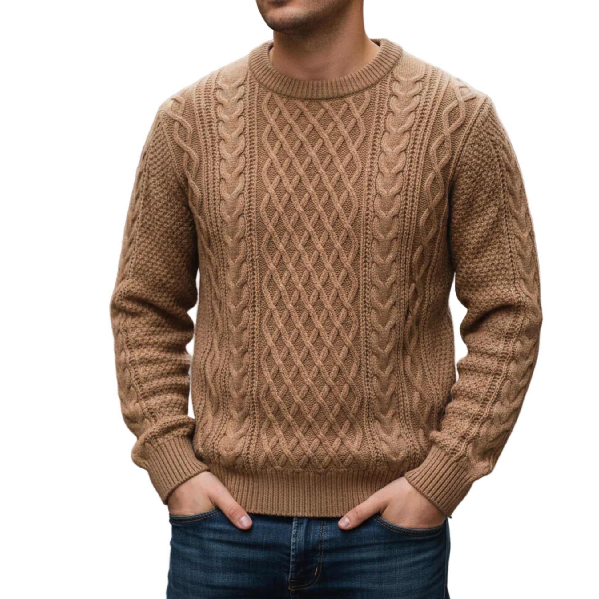 Men's Crew Neck Cable Knit Sweater-Rilvee