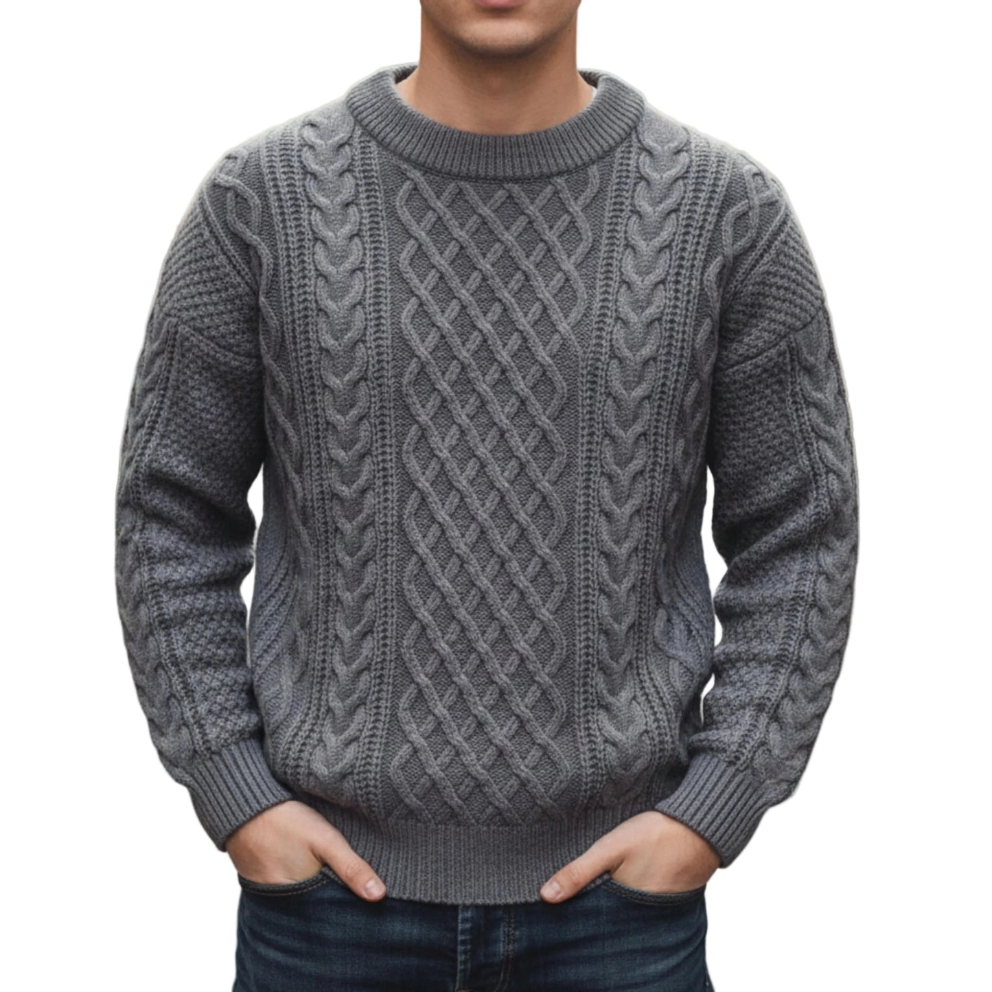 Men's Crew Neck Cable Knit Sweater-Rilvee