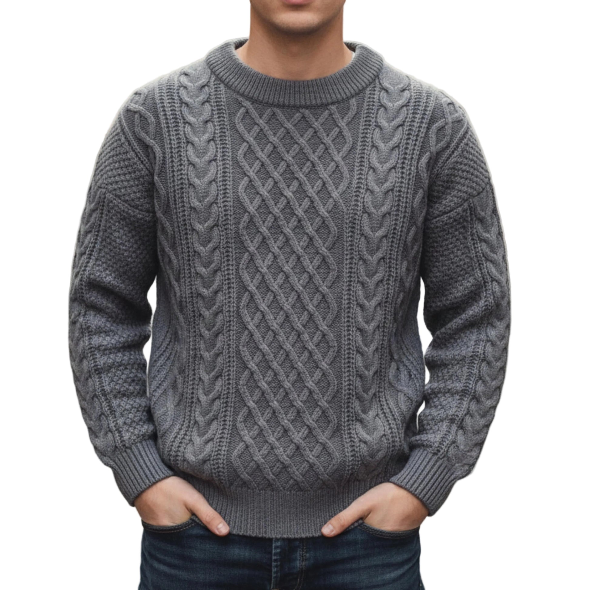 Men's Crew Neck Cable Knit Sweater-Rilvee