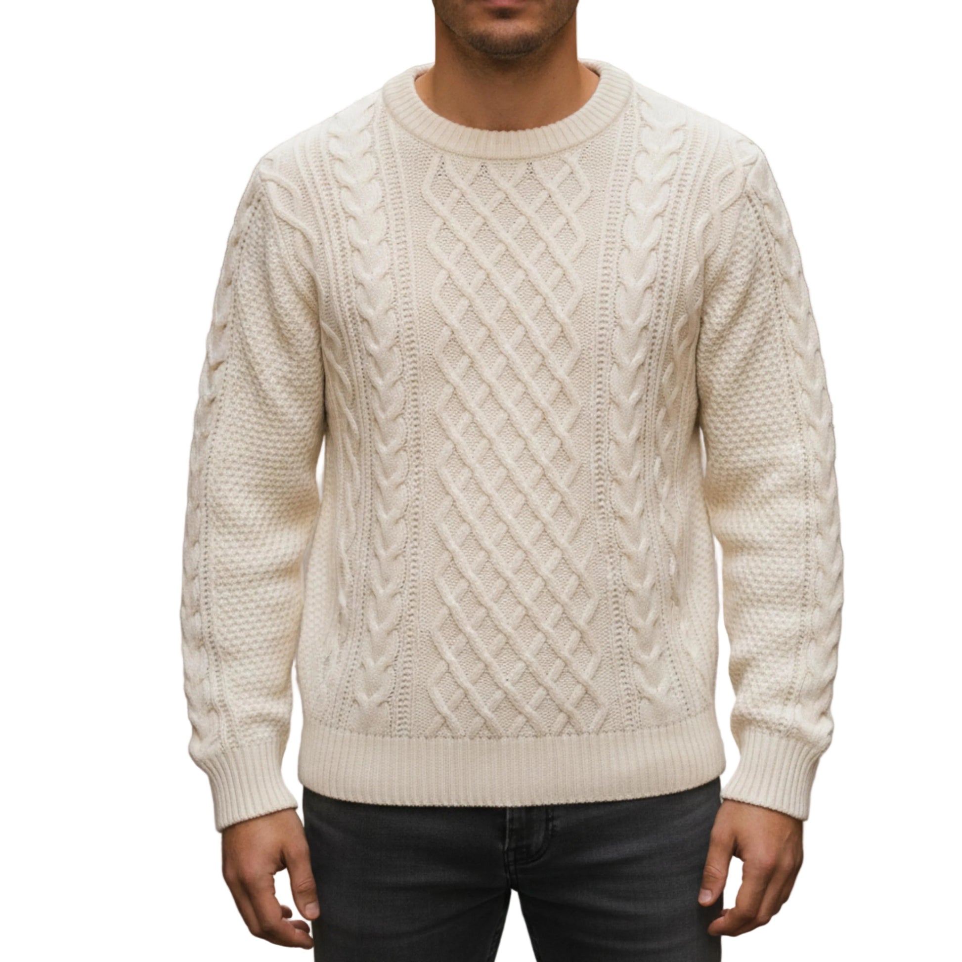 Men's Crew Neck Cable Knit Sweater-Rilvee