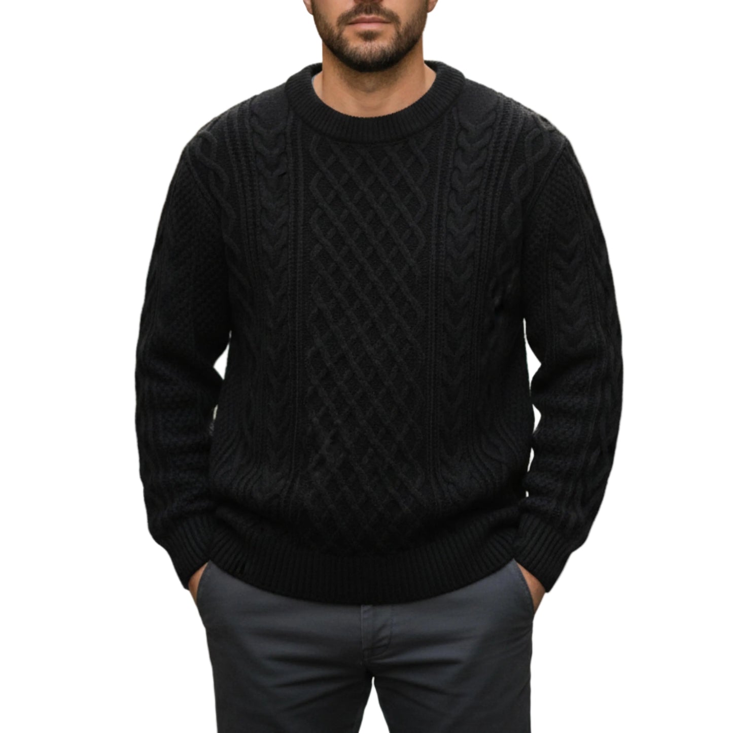 Men's Crew Neck Cable Knit Sweater-Rilvee