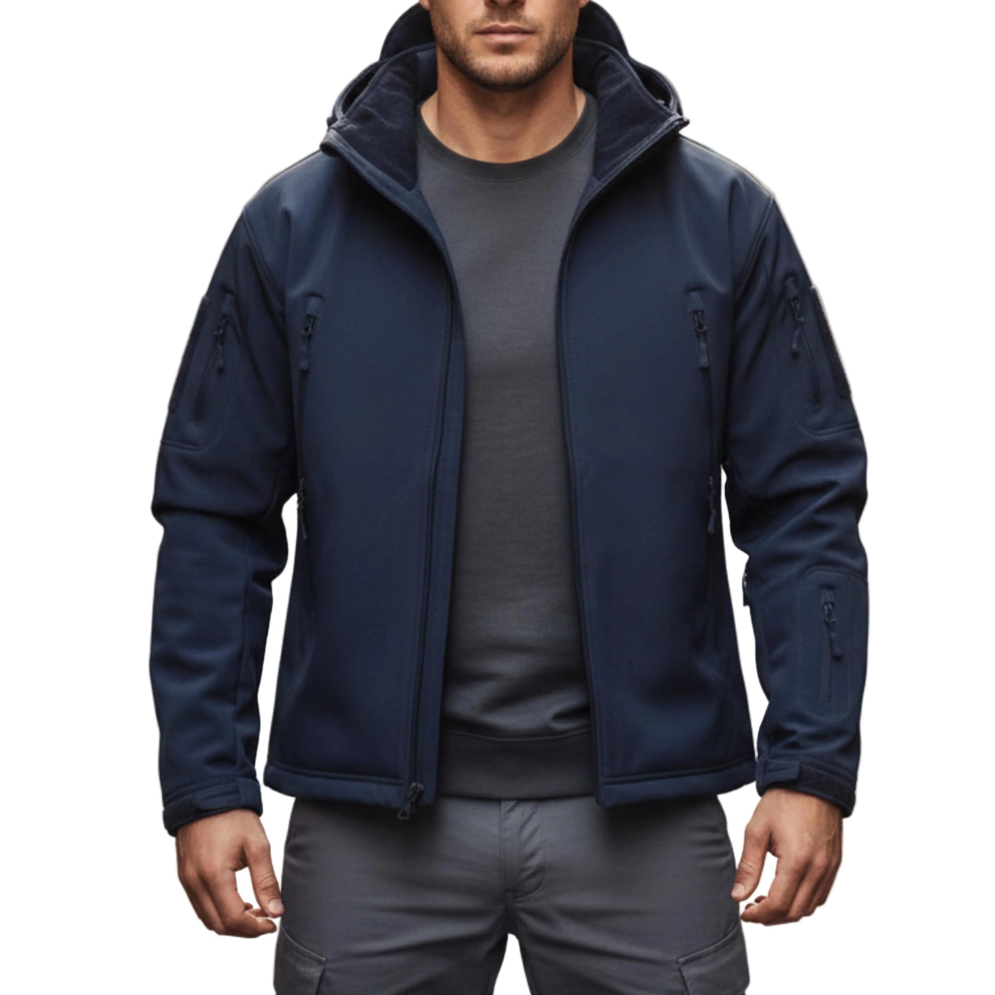 Men's Hooded Zip Jacket with Multiple Pockets-Rilvee