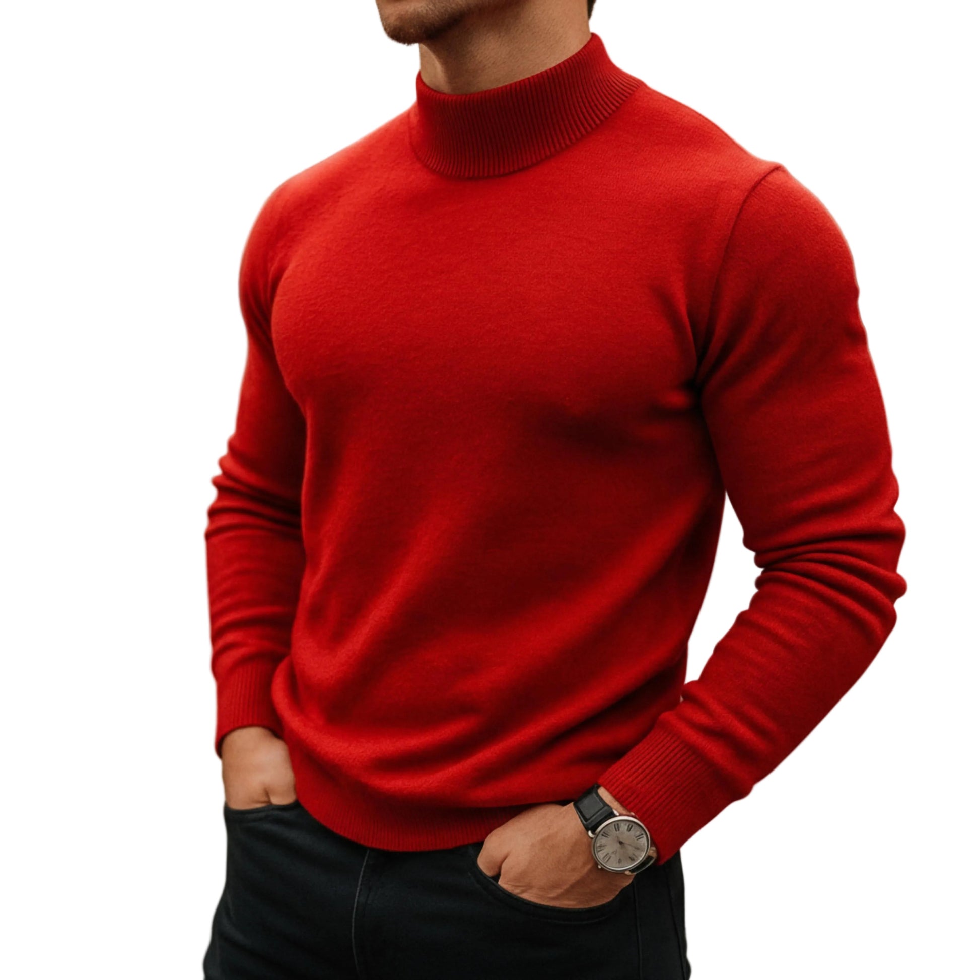 Men's Long Sleeve Turtleneck Knit Sweater-Rilvee