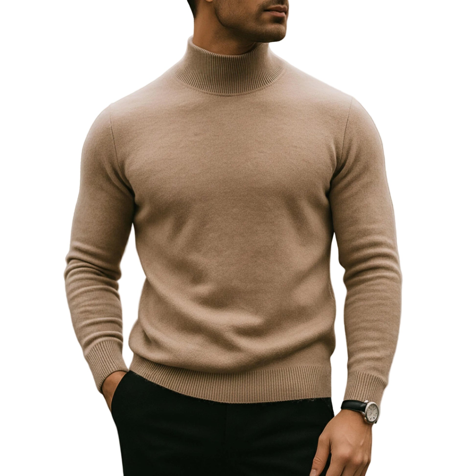 Men's Long Sleeve Turtleneck Knit Sweater-Rilvee