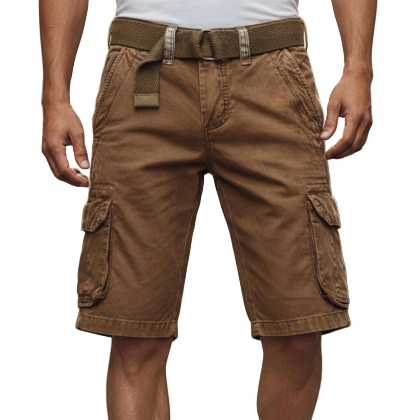 Men's Mid-Length Cargo Shorts with Multiple Pockets-Rilvee