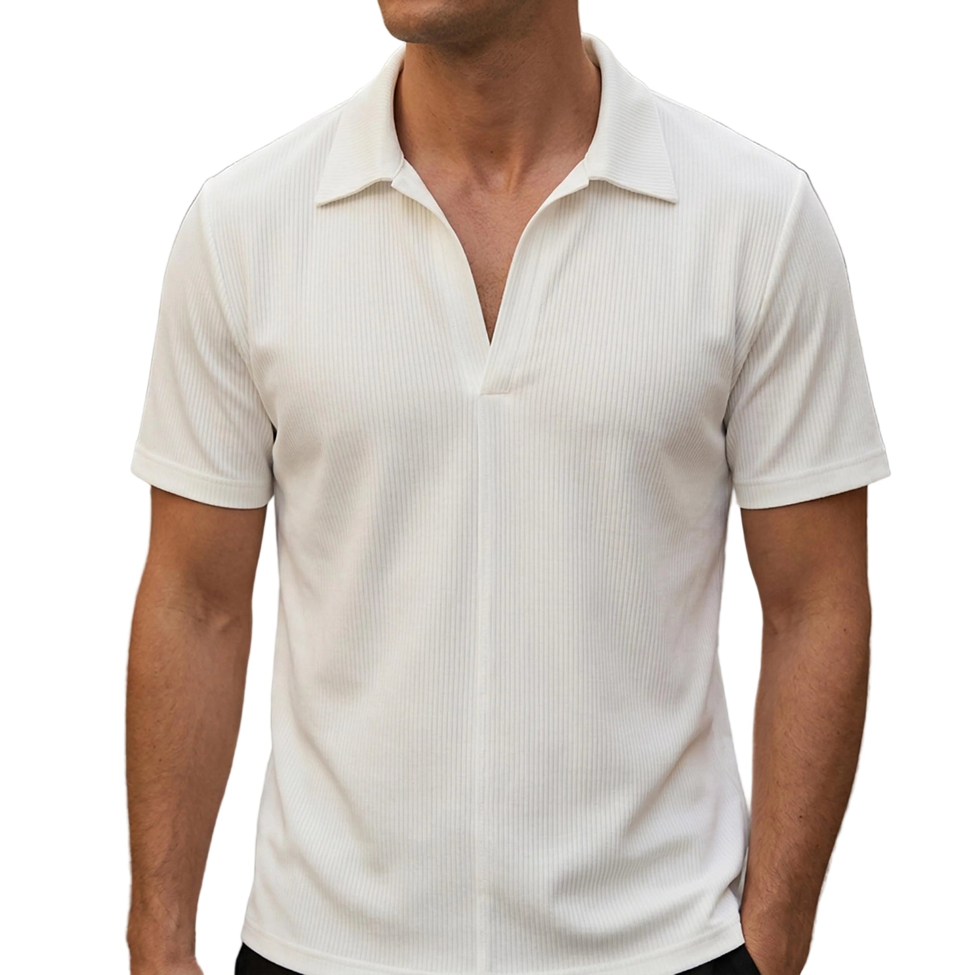 Men's Ribbed Short Sleeve Shirt with Open Collar-Rilvee