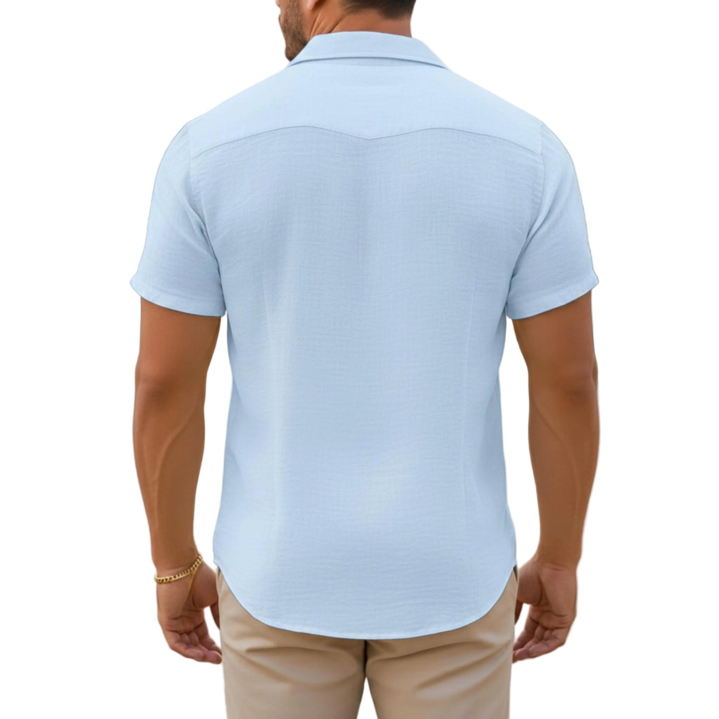 Men's Short Sleeve Open Collar Button Shirt-Rilvee