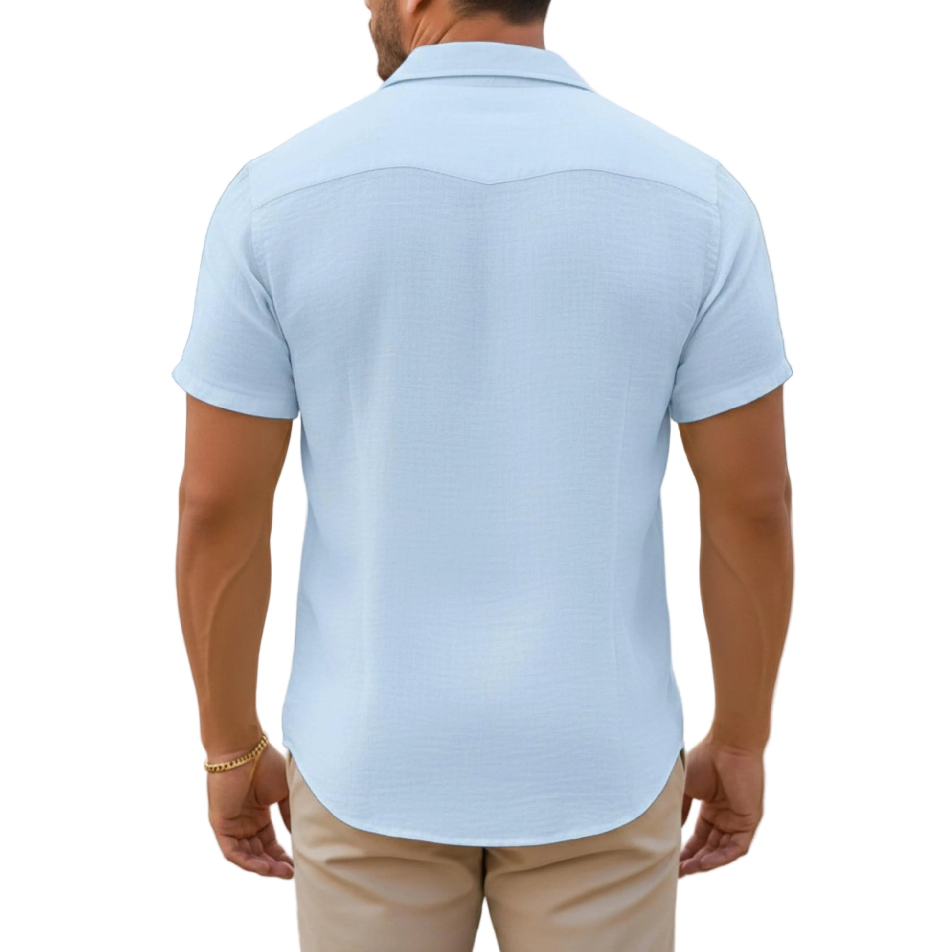 Men's Short Sleeve Open Collar Button Shirt-Rilvee