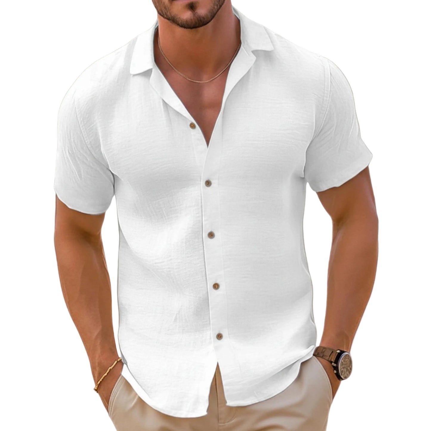 Men's Short Sleeve Open Collar Button Shirt-Rilvee
