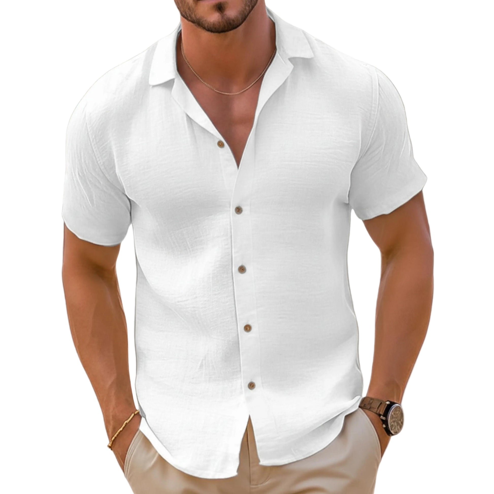 Men's Short Sleeve Open Collar Button Shirt-Rilvee