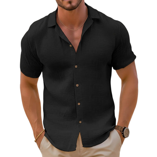 Men's Short Sleeve Open Collar Button Shirt-Rilvee