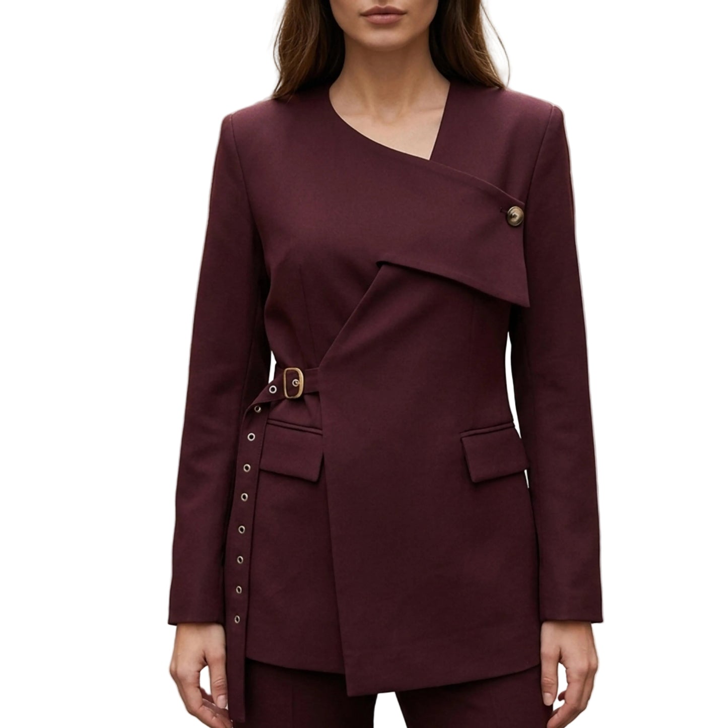 Women's Asymmetrical Wrap Blazer with V-Neck-Rilvee