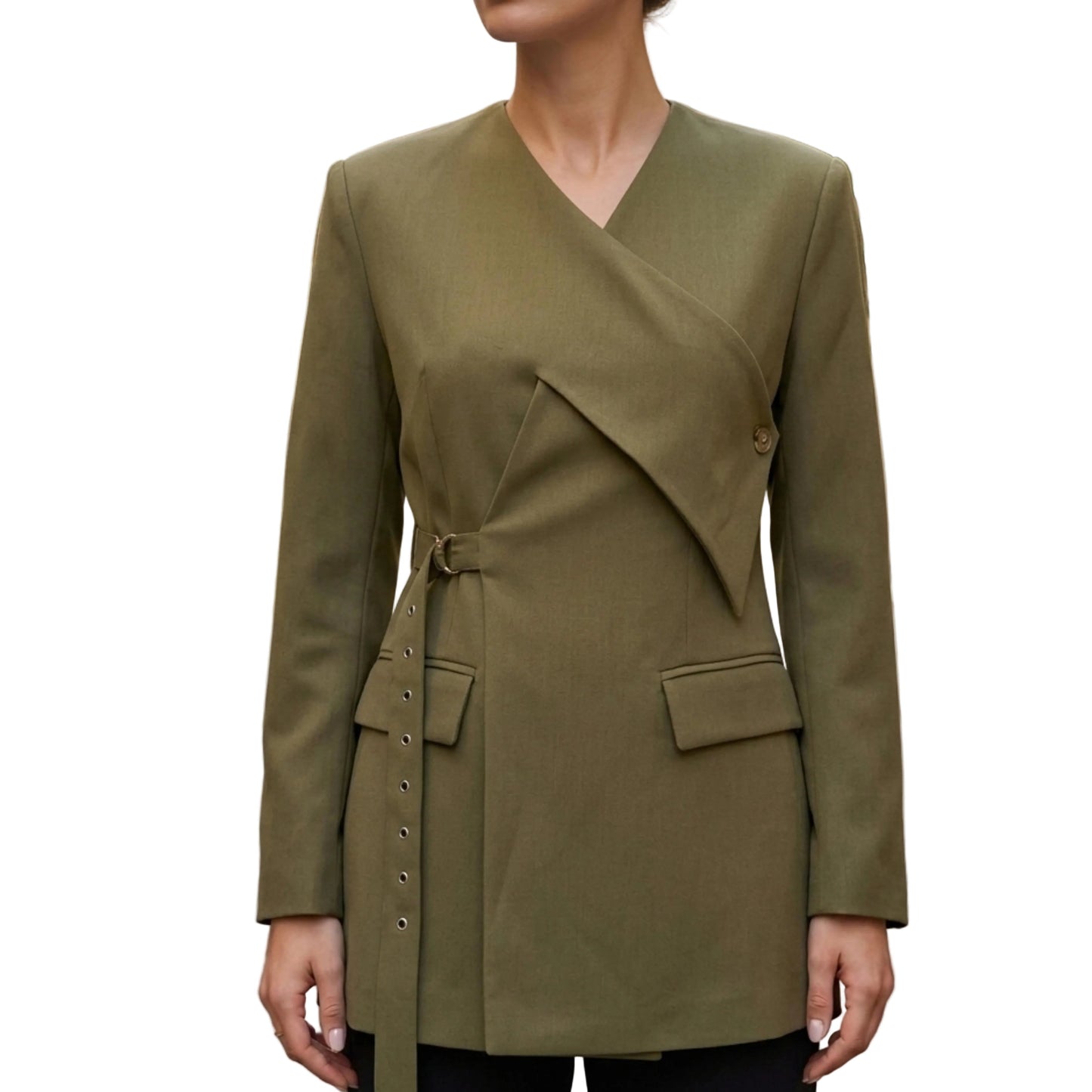 Women's Asymmetrical Wrap Blazer with V-Neck-Rilvee