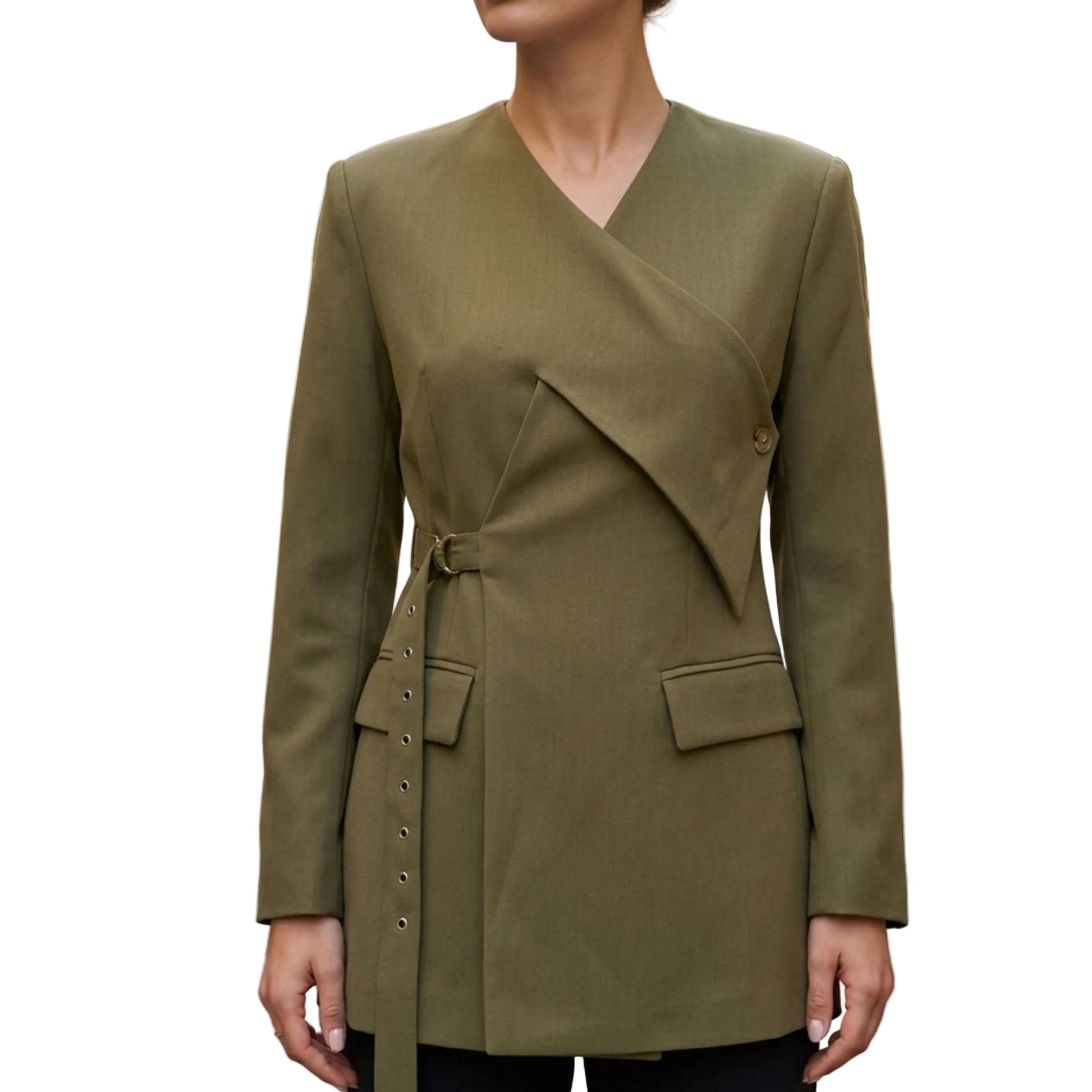 Women's Asymmetrical Wrap Blazer with V-Neck-Rilvee