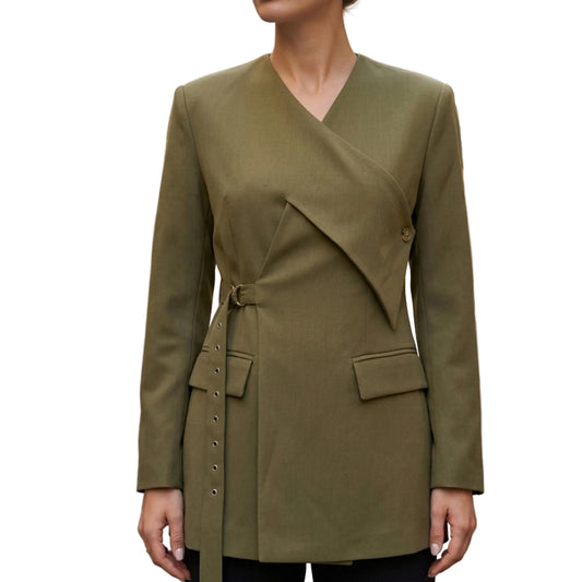 Women's Asymmetrical Wrap Blazer with V-Neck-Rilvee