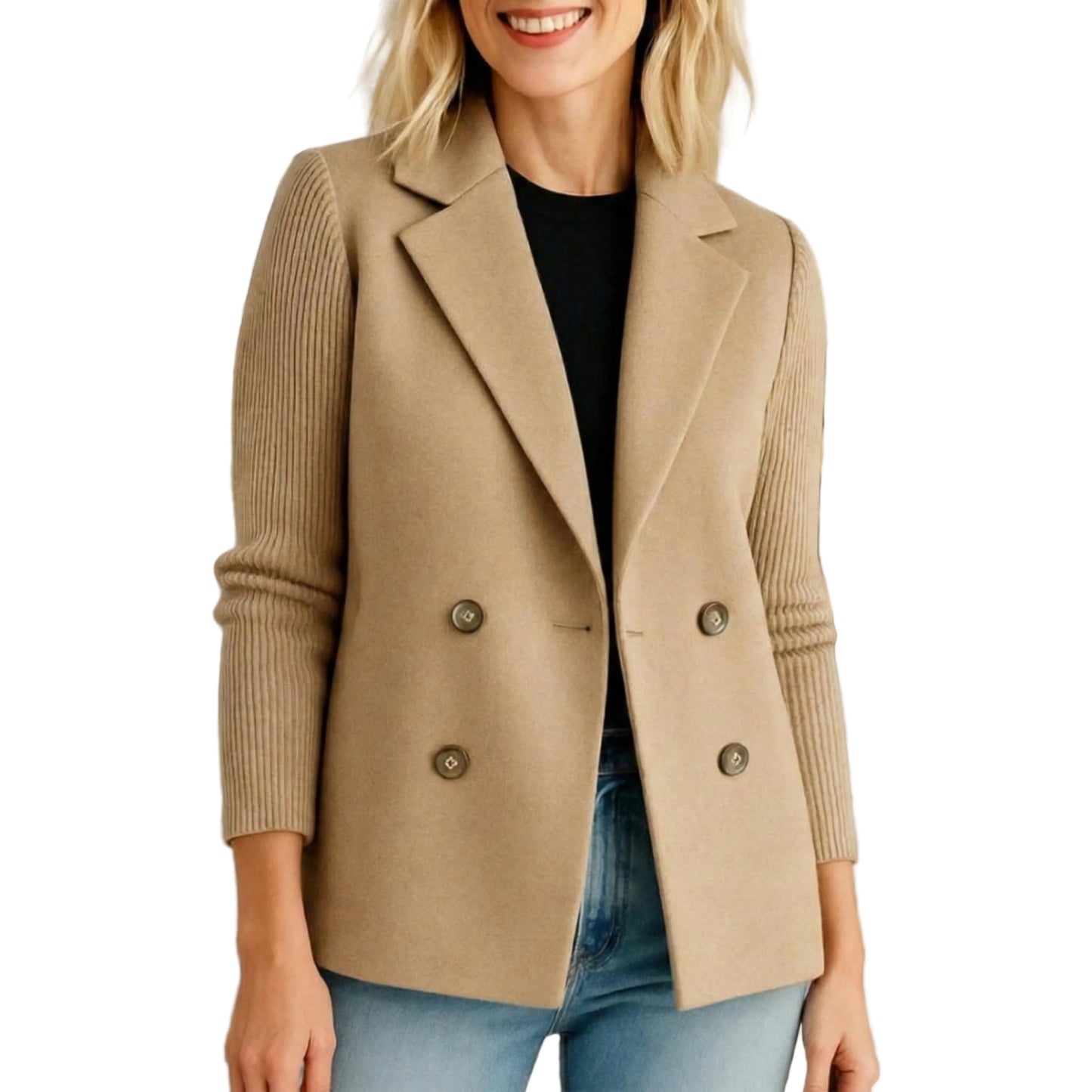 Women's Knit Blazer Jacket with Double-Breasted Fastening-Rilvee
