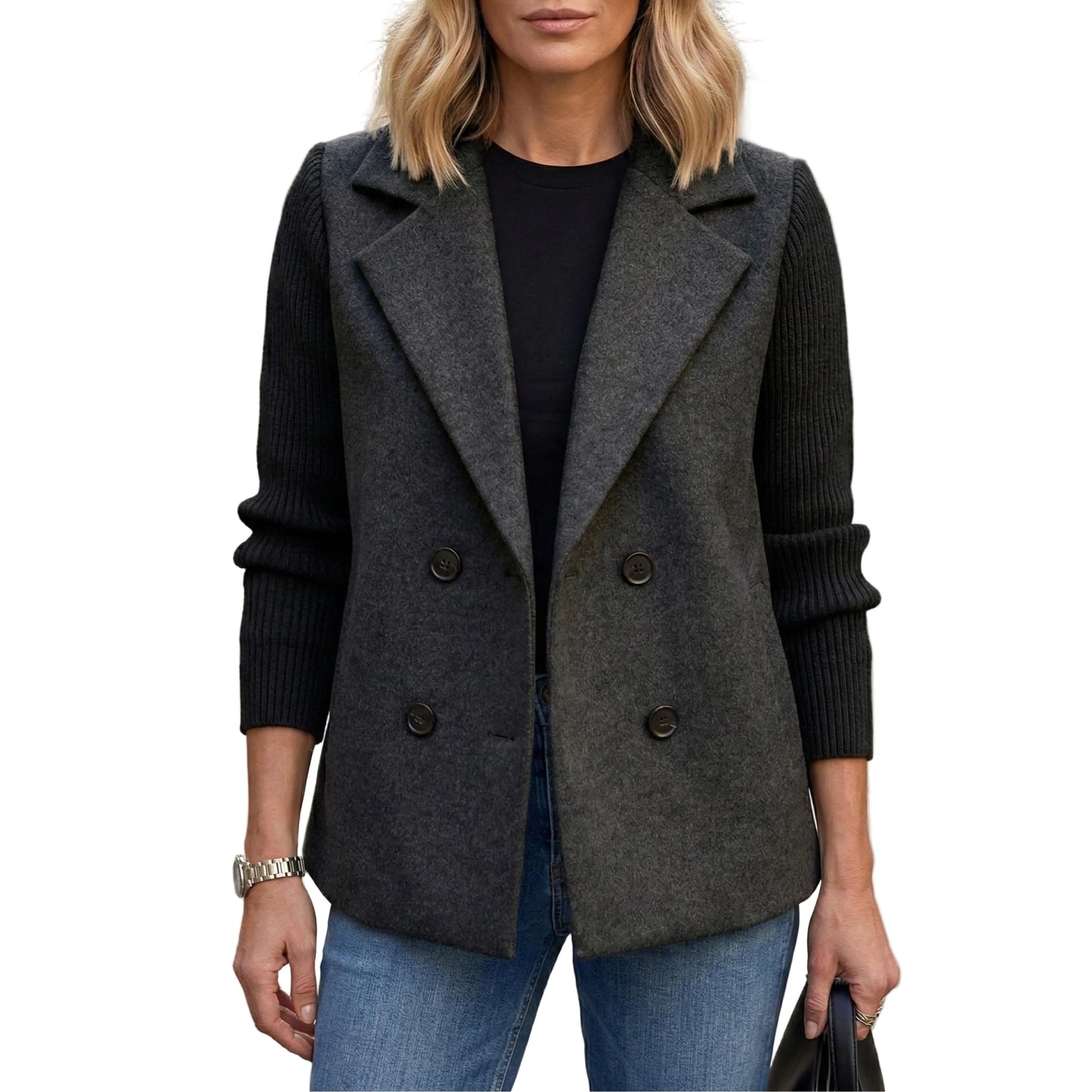 Women's Knit Blazer Jacket with Double-Breasted Fastening-Rilvee