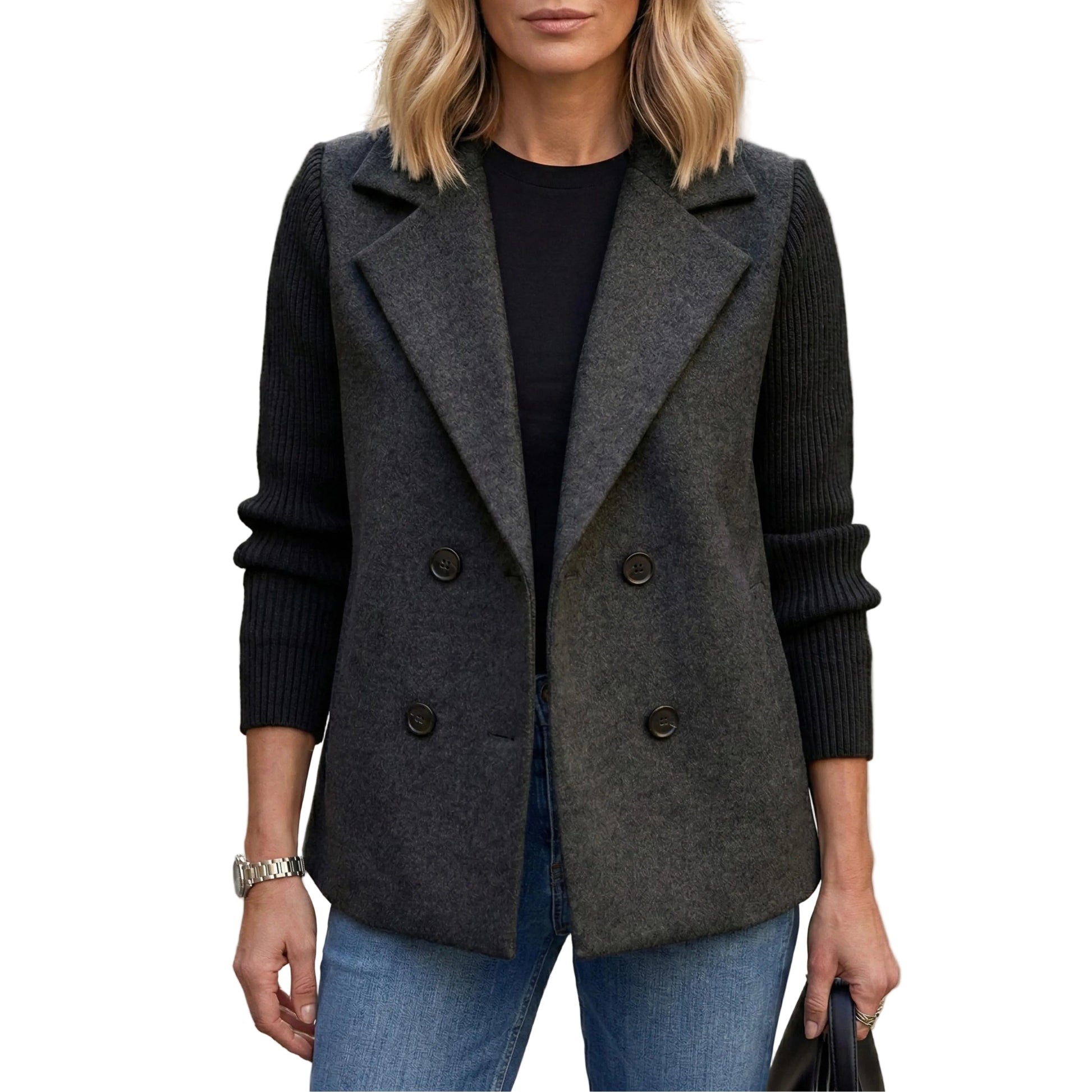 Women's Knit Blazer Jacket with Double-Breasted Fastening-Rilvee