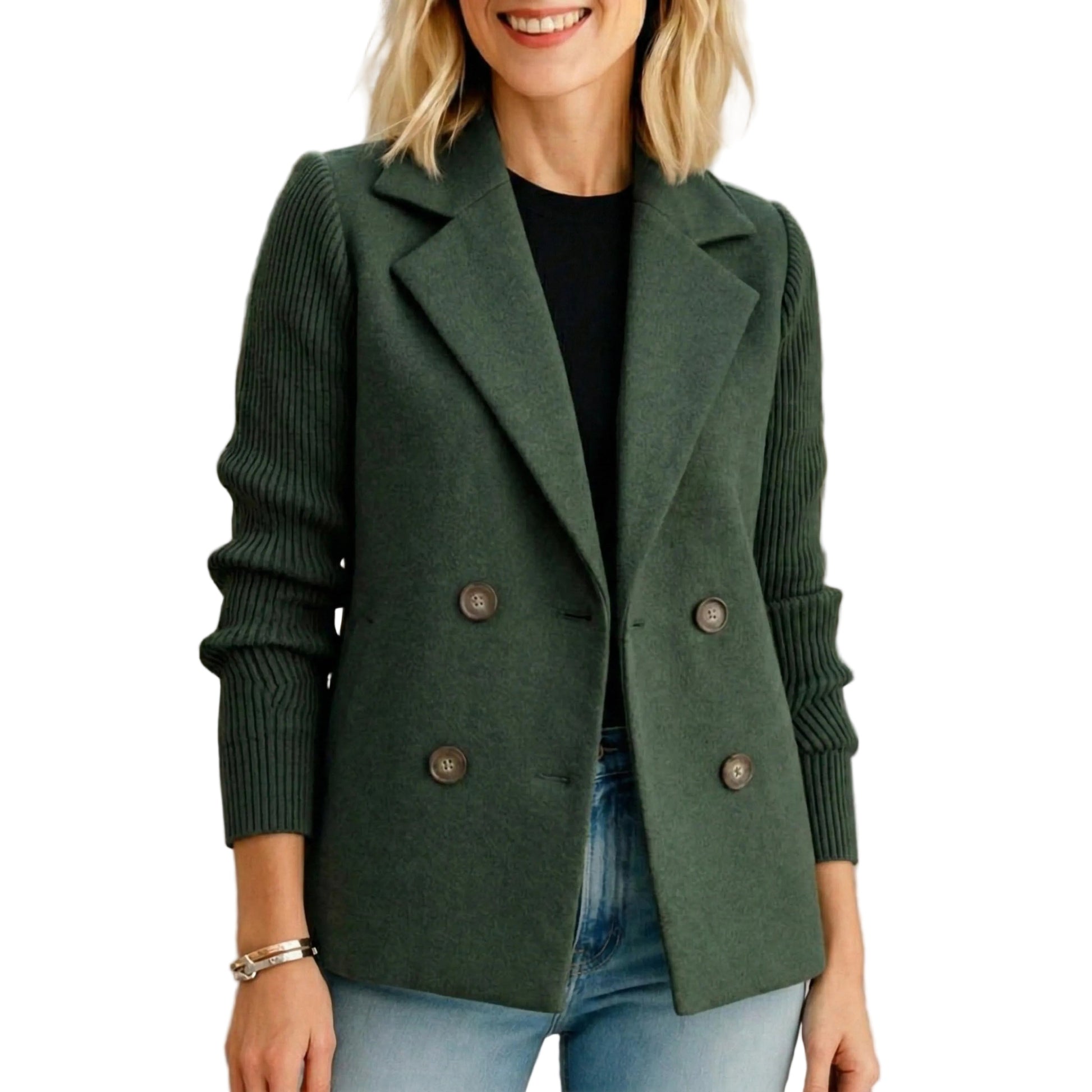 Women's Knit Blazer Jacket with Double-Breasted Fastening-Rilvee