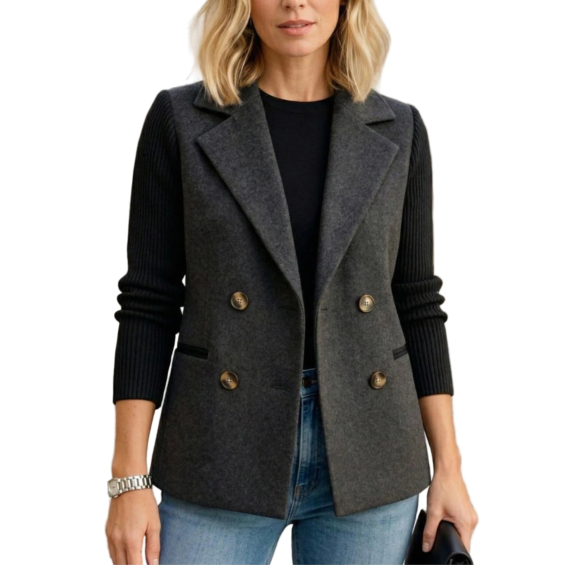 Women's Knit Blazer Jacket with Double-Breasted Fastening-Rilvee