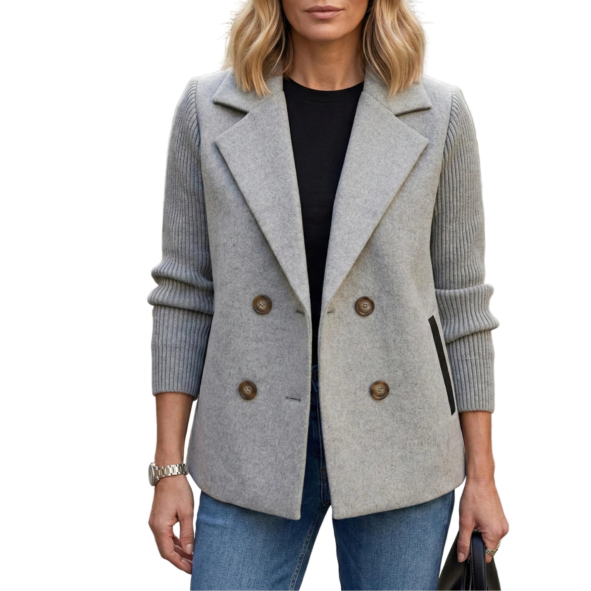 Women's Knit Blazer Jacket with Double-Breasted Fastening-Rilvee