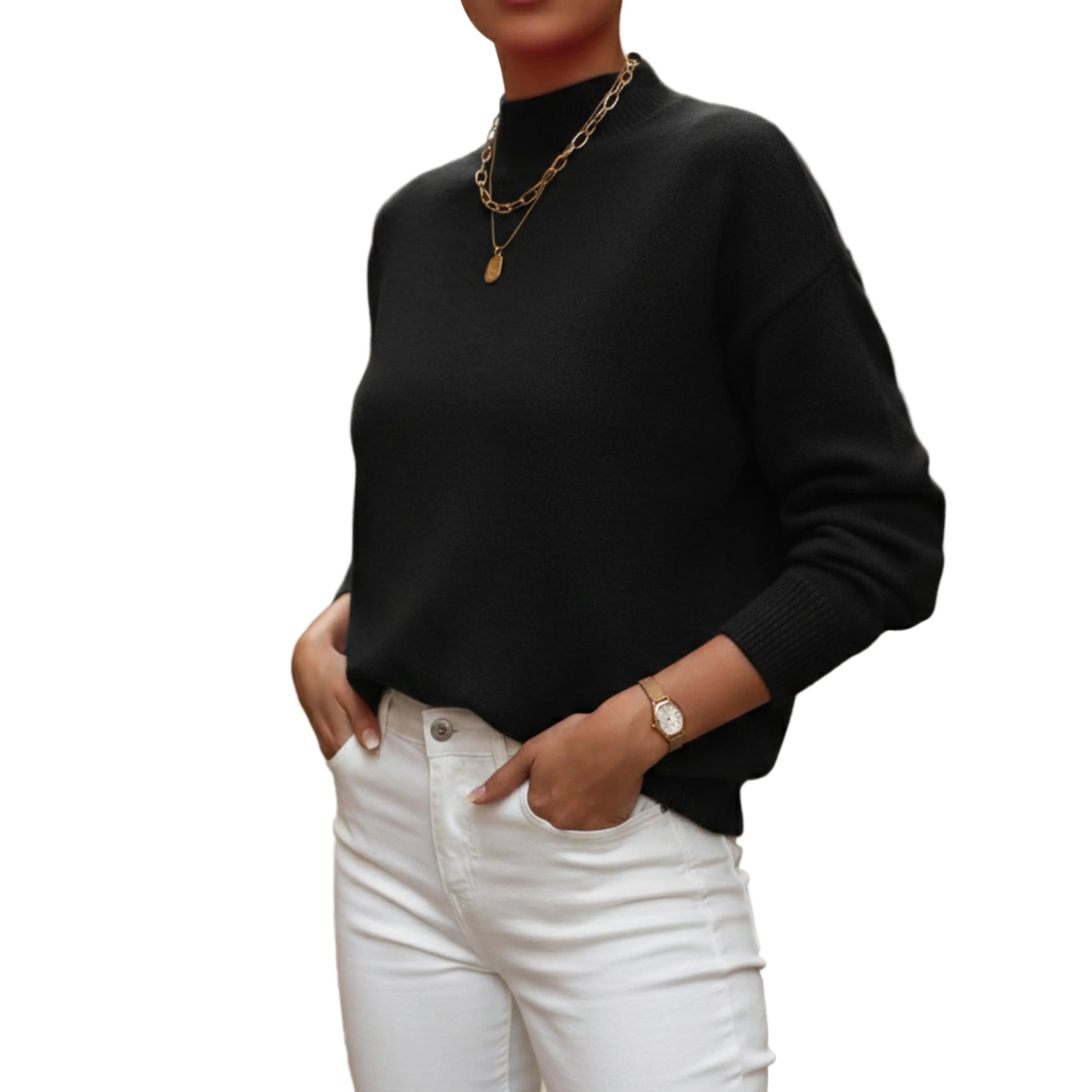 Women's Long Sleeve Mock Neck Sweater-Rilvee