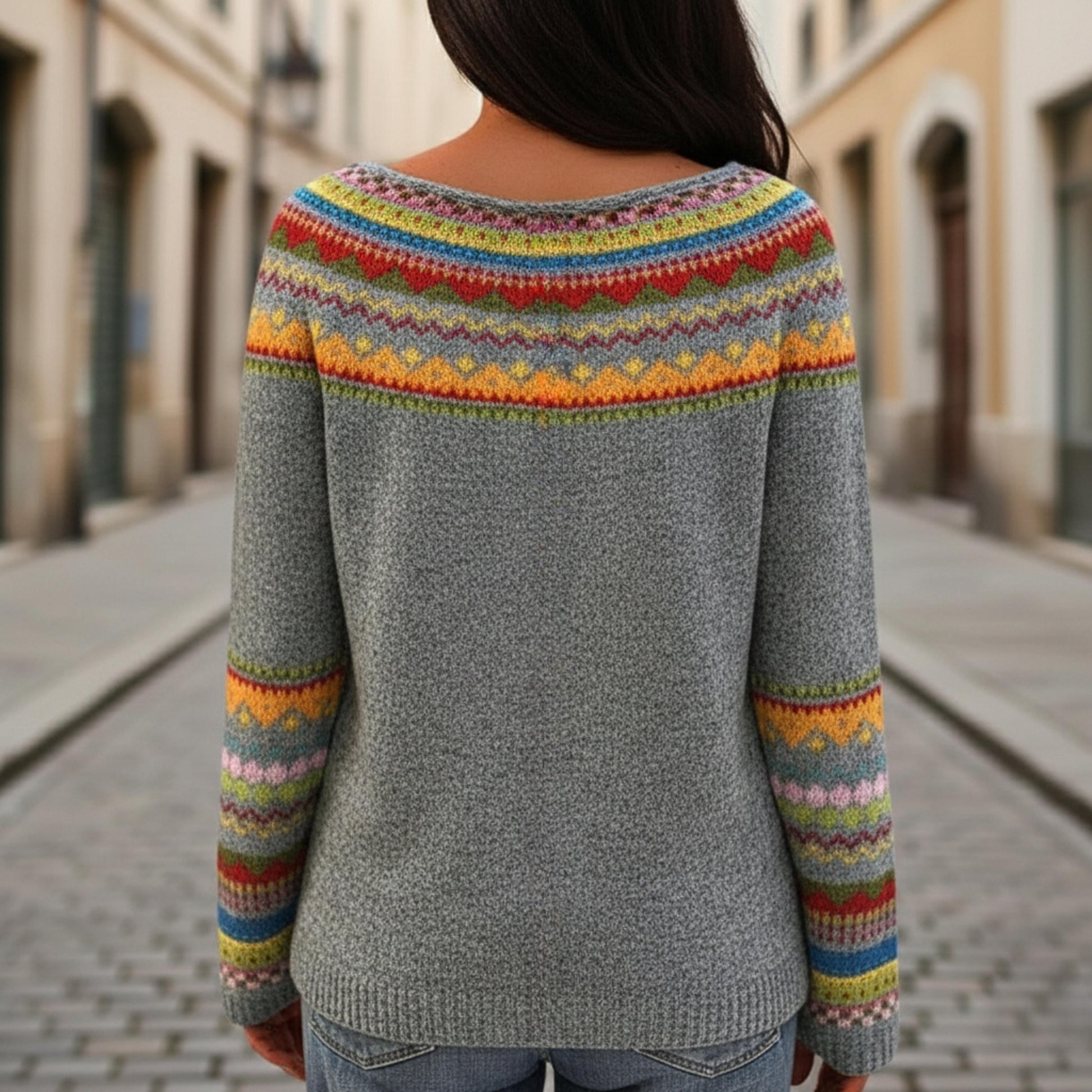 Women's Long Sleeve Patterned Knit Sweater-Rilvee