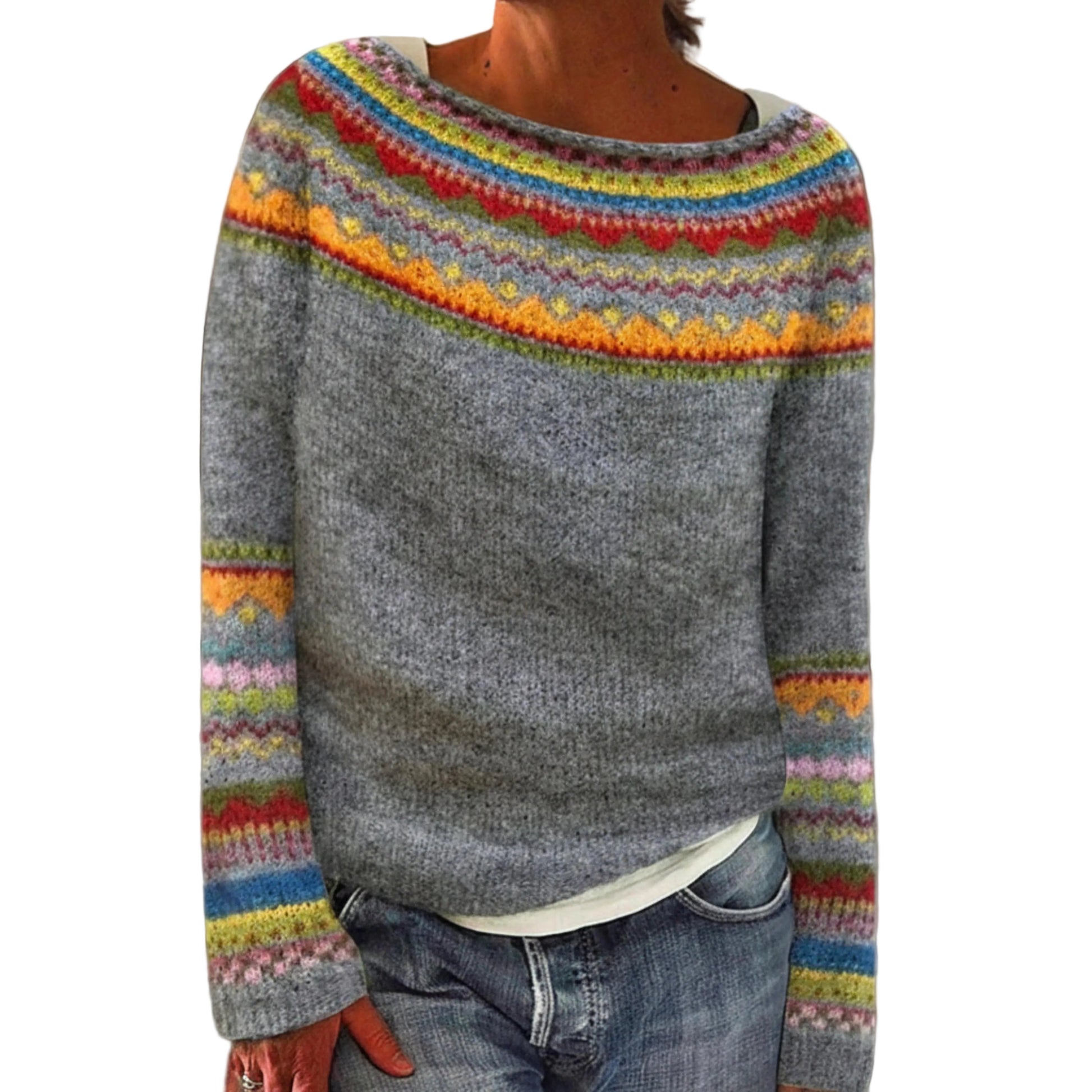 Women's Long Sleeve Patterned Knit Sweater-Rilvee