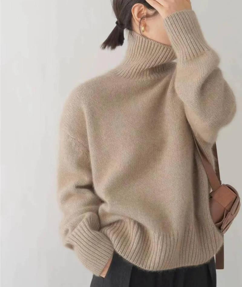 Women's Long Sleeve Turtleneck Knit Sweater-Rilvee