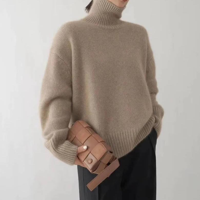 Women's Long Sleeve Turtleneck Knit Sweater-Rilvee