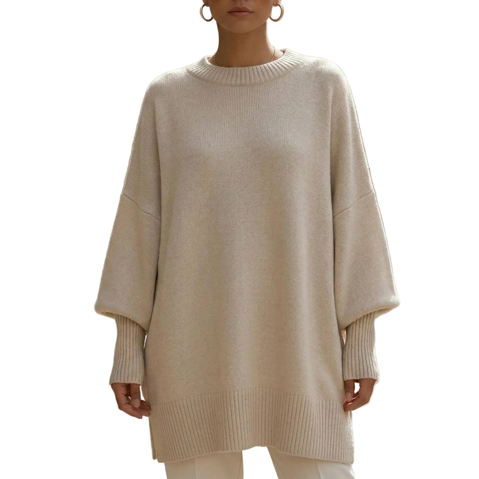 Women's Oversized Round Neck Knit Sweater-Rilvee