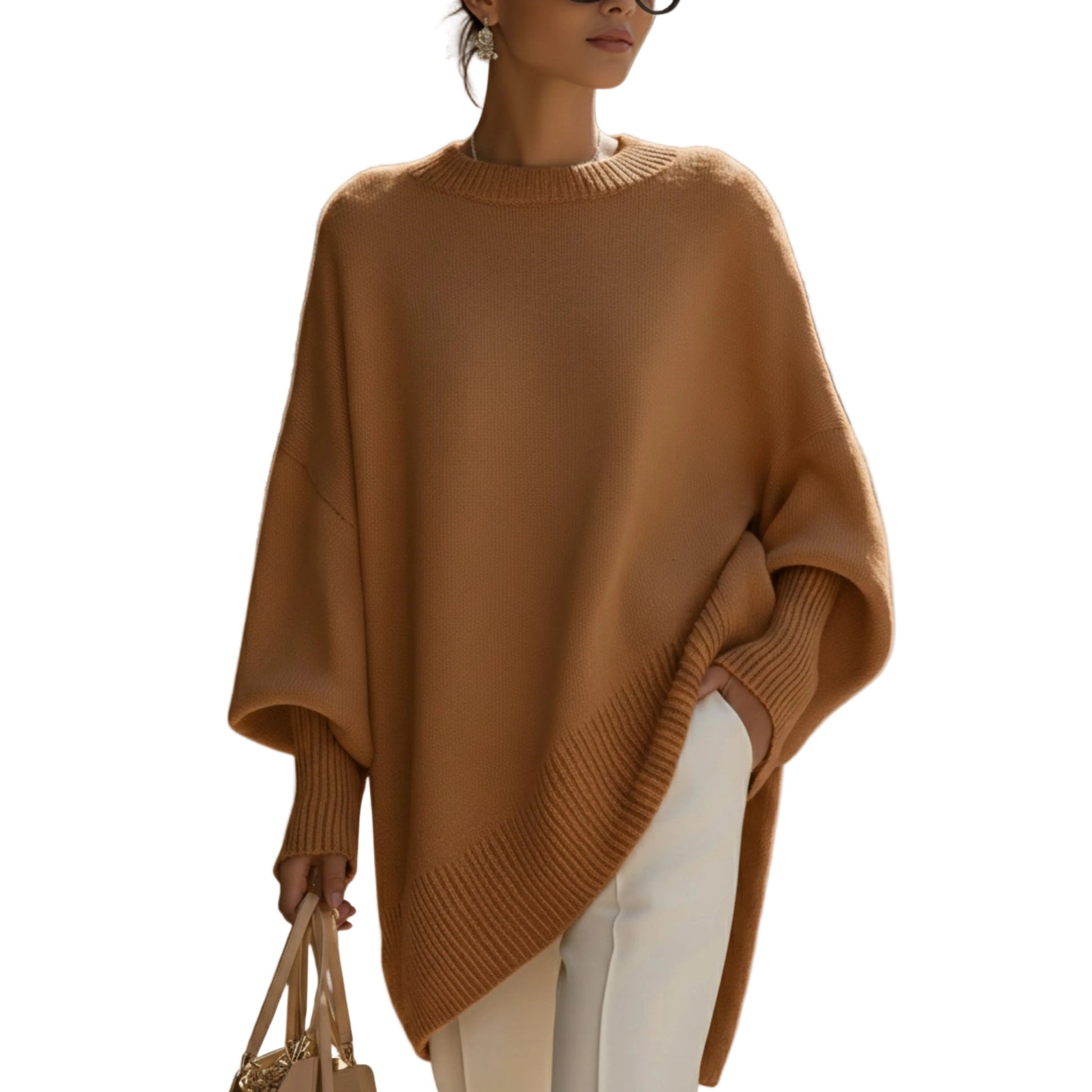Women's Oversized Round Neck Knit Sweater-Rilvee