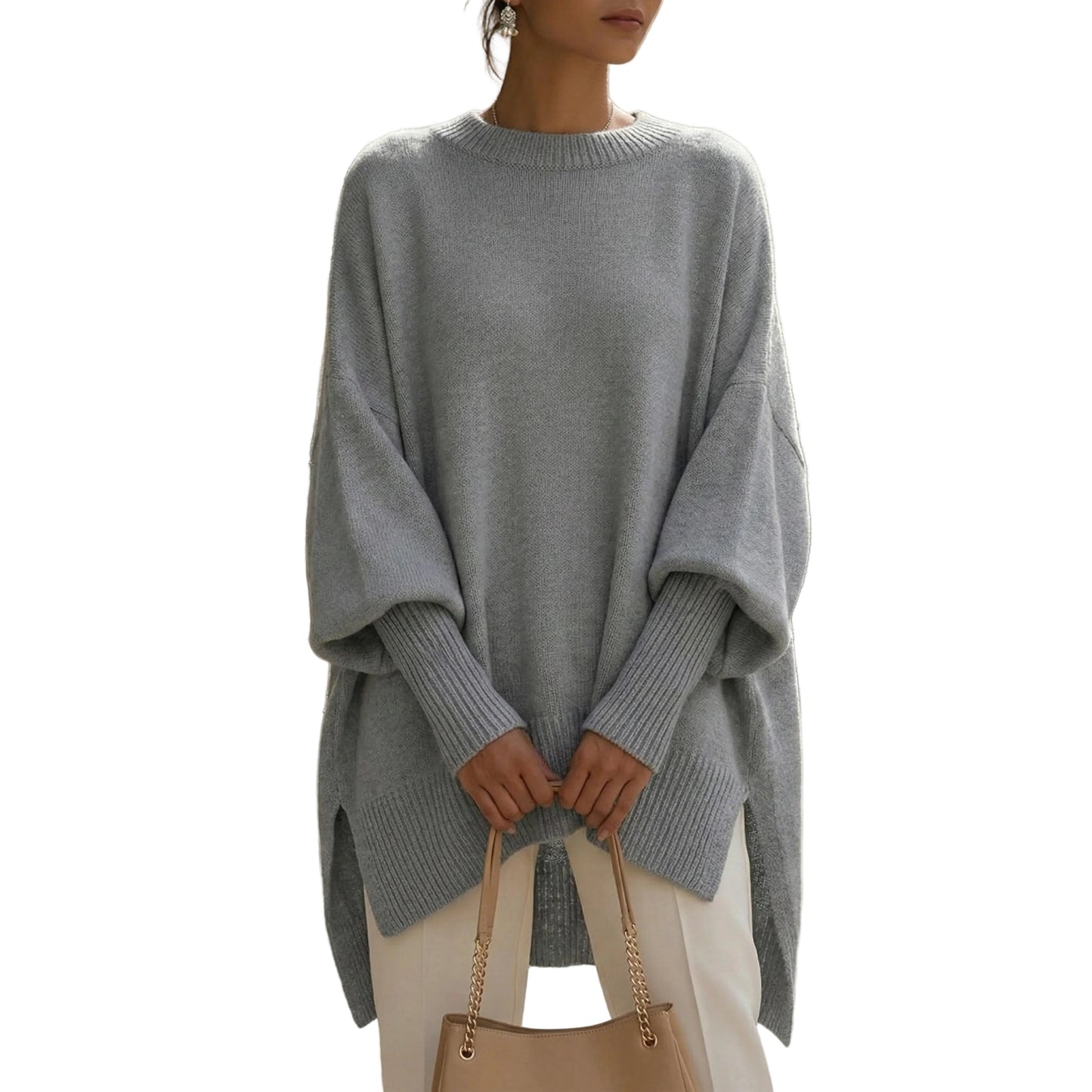 Women's Oversized Round Neck Knit Sweater-Rilvee